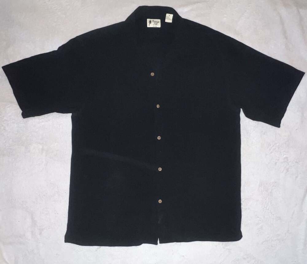 Vintage Silk Short Sleeve Button Down Shirt Size XL Black